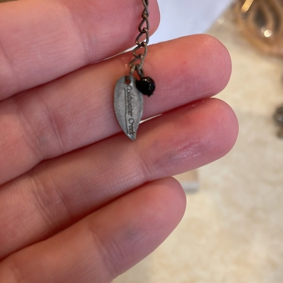 Vintage 1980s-90s Beaded 12 Strand Necklace Textured Pendant, Jet Silver - Picture 5 of 5